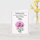 Gepersonaliseerde Happy August Verjaardag Paarse P Kaart (Gele Bloem)