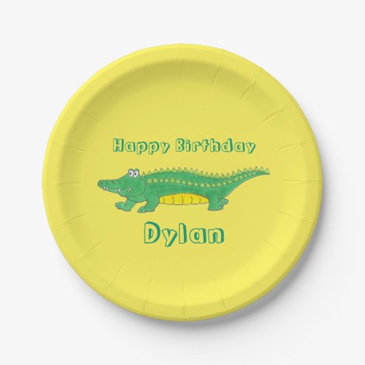 Gepersonaliseerde Happy Birthday Alligator Crocodi Papieren Bordje (Voorkant)