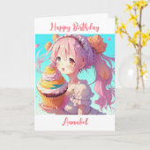 Gepersonaliseerde Happy Birthday Anime Meisje Cupc Kaart (Gele Bloem)