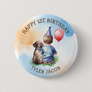 Gepersonaliseerde Happy Birthday Baby en puppy Ronde Button 5,7 Cm