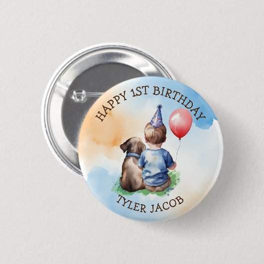 Gepersonaliseerde Happy Birthday | Baby en puppy Ronde Button 5,7 Cm (Voorkant /achterkant)
