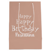 Gepersonaliseerde Happy Birthday Beige Large Gift  Medium Cadeauzakje (Achterkant)