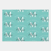 Gepersonaliseerde Happy Birthday Blauwgroen Monogr Inpakpapier Vel (Voorkant)