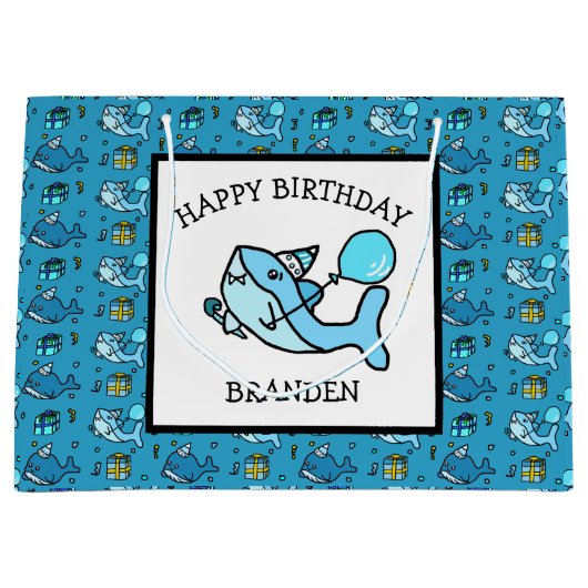 Gepersonaliseerde Happy Birthday Blue Baby Shark Groot Cadeauzakje (Voorkant)