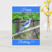 Gepersonaliseerde Happy Birthday Blue Jay Kaart (Gele Bloem)