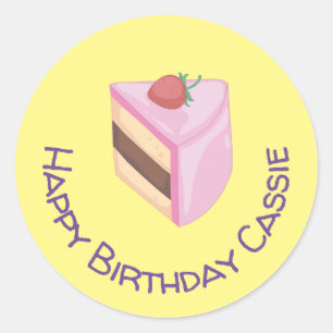 Gepersonaliseerde Happy Birthday Cake Slice Round Ronde Sticker