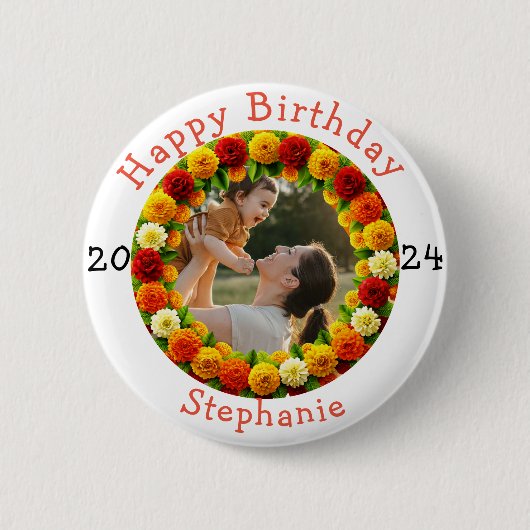 Gepersonaliseerde Happy Birthday Celebration foto Ronde Button 5,7 Cm (Voorkant)