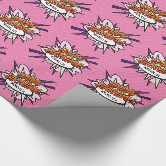 Gepersonaliseerde HAPPY BIRTHDAY Comic Book Pop Ar Cadeaupapier (Hoek)