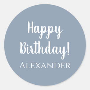 Gepersonaliseerde Happy Birthday Dusty Blue Ronde Sticker