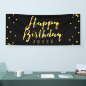 Gepersonaliseerde Happy Birthday Faux Gold Confett Spandoek (Beurs)
