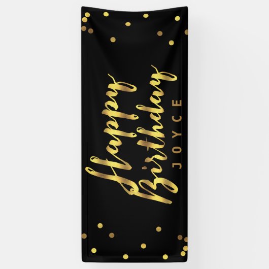 Gepersonaliseerde Happy Birthday Faux Gold Confett Spandoek (Verticaal)