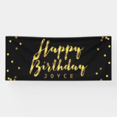 Gepersonaliseerde Happy Birthday Faux Gold Confett Spandoek (Horizontaal)
