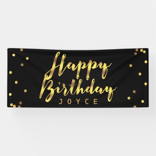 Gepersonaliseerde Happy Birthday Faux Gold Confett Spandoek (Horizontaal)