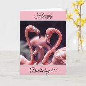 Gepersonaliseerde Happy Birthday Flamingos Kaart (Gele Bloem)