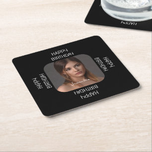 Gepersonaliseerde Happy Birthday-fotonaamscript Kartonnen Onderzetters
