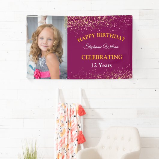 Gepersonaliseerde Happy Birthday Fotoviering Spandoek (Insitu)