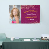 Gepersonaliseerde Happy Birthday Fotoviering Spandoek (Beurs)