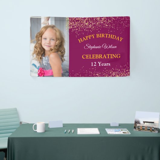 Gepersonaliseerde Happy Birthday Fotoviering Spandoek (Beurs)