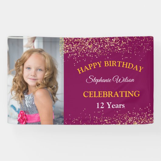 Gepersonaliseerde Happy Birthday Fotoviering Spandoek (Horizontaal)