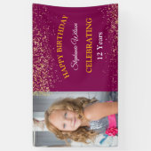 Gepersonaliseerde Happy Birthday Fotoviering Spandoek (Verticaal)
