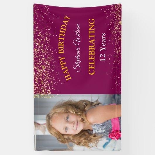 Gepersonaliseerde Happy Birthday Fotoviering Spandoek (Verticaal)