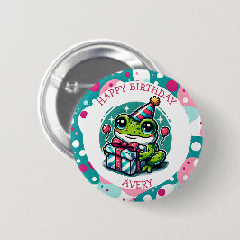 Gepersonaliseerde Happy Birthday Frog Thema Ronde Button 5,7 Cm