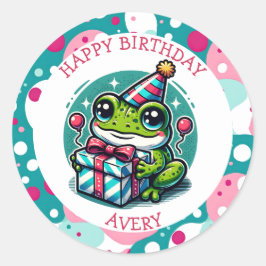 Gepersonaliseerde Happy Birthday Frog Thema Ronde Sticker