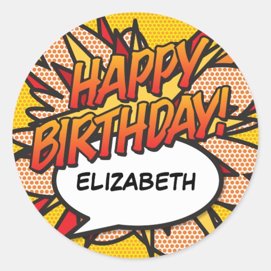 Gepersonaliseerde HAPPY BIRTHDAY Fun Modern Ronde Sticker (Voorkant)