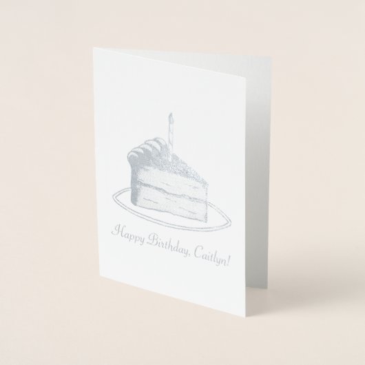 Gepersonaliseerde Happy Birthday Layer Cake Slice Folie Kaarten (Voorkant)