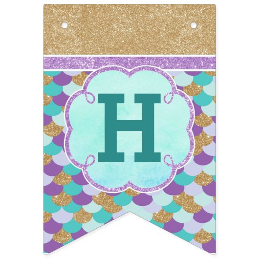 Gepersonaliseerde Happy Birthday Mermaid Party Vlaggetjes (Tweede vlag)