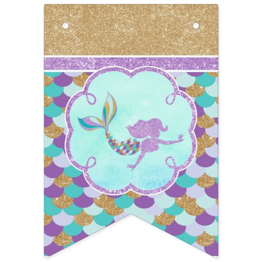 Gepersonaliseerde Happy Birthday Mermaid Party Vlaggetjes (Eerste vlag)