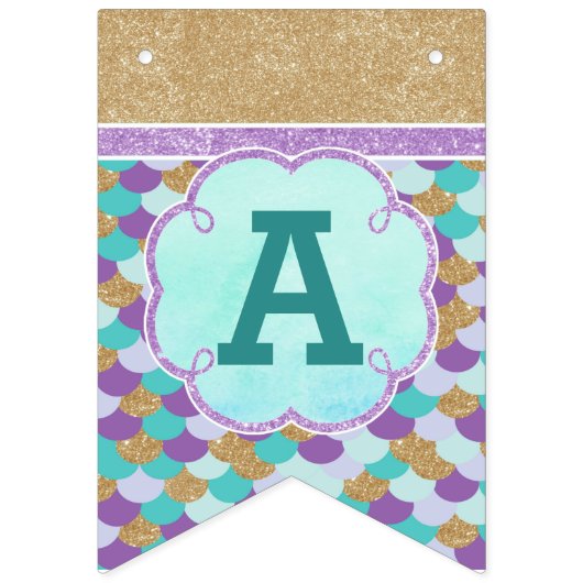 Gepersonaliseerde Happy Birthday Mermaid Party Vlaggetjes (Derde vlag)