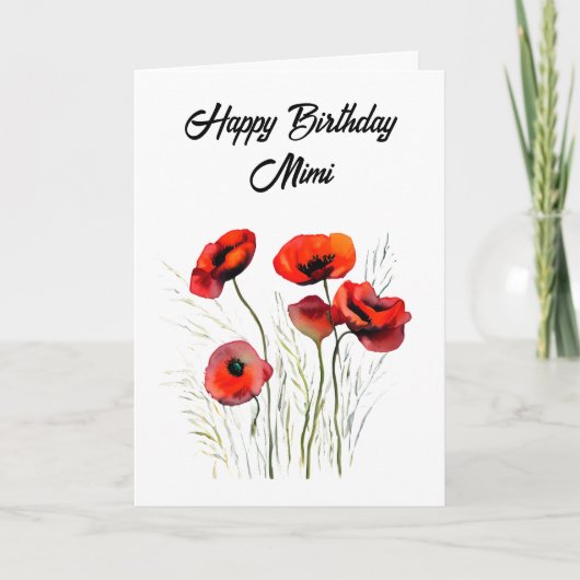 Gepersonaliseerde Happy Birthday Mimi  Poppies Kaart (Voorkant)
