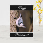 Gepersonaliseerde Happy Birthday Nuthatch Kaart (Gele Bloem)