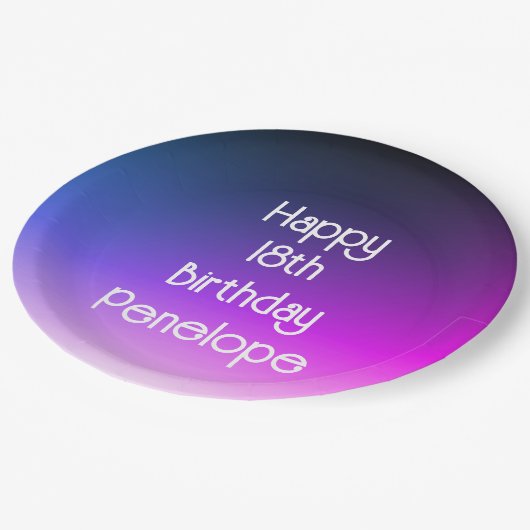 Gepersonaliseerde Happy Birthday Ombre Paarse Papieren Bordje (Gekanteld)