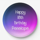 Gepersonaliseerde Happy Birthday Ombre Paarse Papieren Bordje (Voorkant)