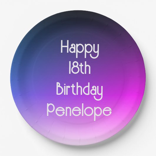 Gepersonaliseerde Happy Birthday Ombre Paarse Papieren Bordje (Voorkant)
