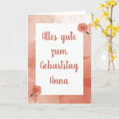 Gepersonaliseerde Happy Birthday op Duitse kaart (Gele Bloem)