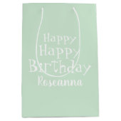 Gepersonaliseerde Happy Birthday Pastel Mint Green Medium Cadeauzakje (Voorkant)
