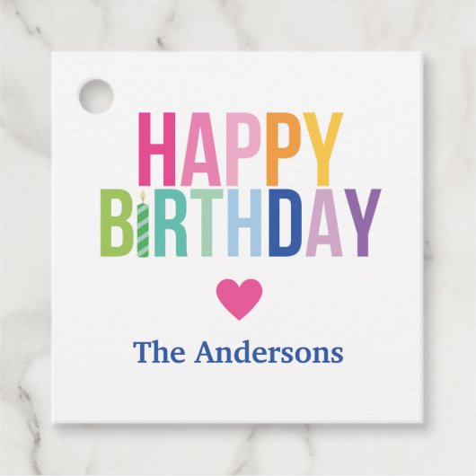 Gepersonaliseerde Happy Birthday Rainbow Gift Labe Bedankjes Labels (Voorkant)