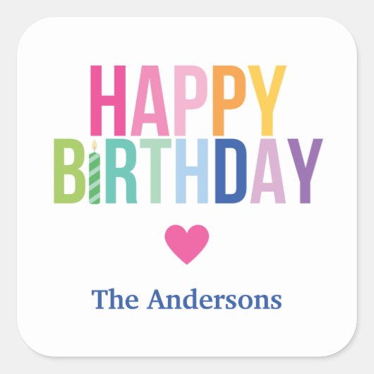 Gepersonaliseerde Happy Birthday Regenboog Sticker (Voorkant)