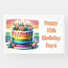 Gepersonaliseerde Happy Birthday | regenboogcake Spandoek