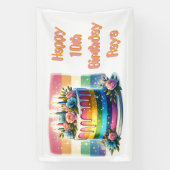 Gepersonaliseerde Happy Birthday | regenboogcake Spandoek (Verticaal)