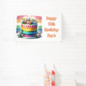 Gepersonaliseerde Happy Birthday | regenboogcake Spandoek (Insitu)
