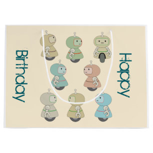 Gepersonaliseerde Happy Birthday Retro Robots Groot Cadeauzakje