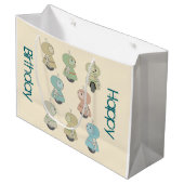 Gepersonaliseerde Happy Birthday Retro Robots Groot Cadeauzakje (Voorkant Gekanteld)