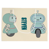 Gepersonaliseerde Happy Birthday Retro Robots Groot Cadeauzakje (Achterkant)