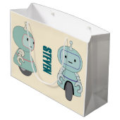 Gepersonaliseerde Happy Birthday Retro Robots Groot Cadeauzakje (Achterkant Gekanteld)