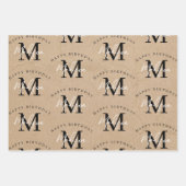 Gepersonaliseerde Happy Birthday Rustic Kraft Mono Inpakpapier Vel (Voorkant 2)