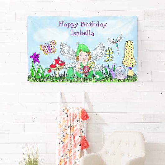 Gepersonaliseerde Happy Birthday Sprookjesthema Spandoek (Insitu)